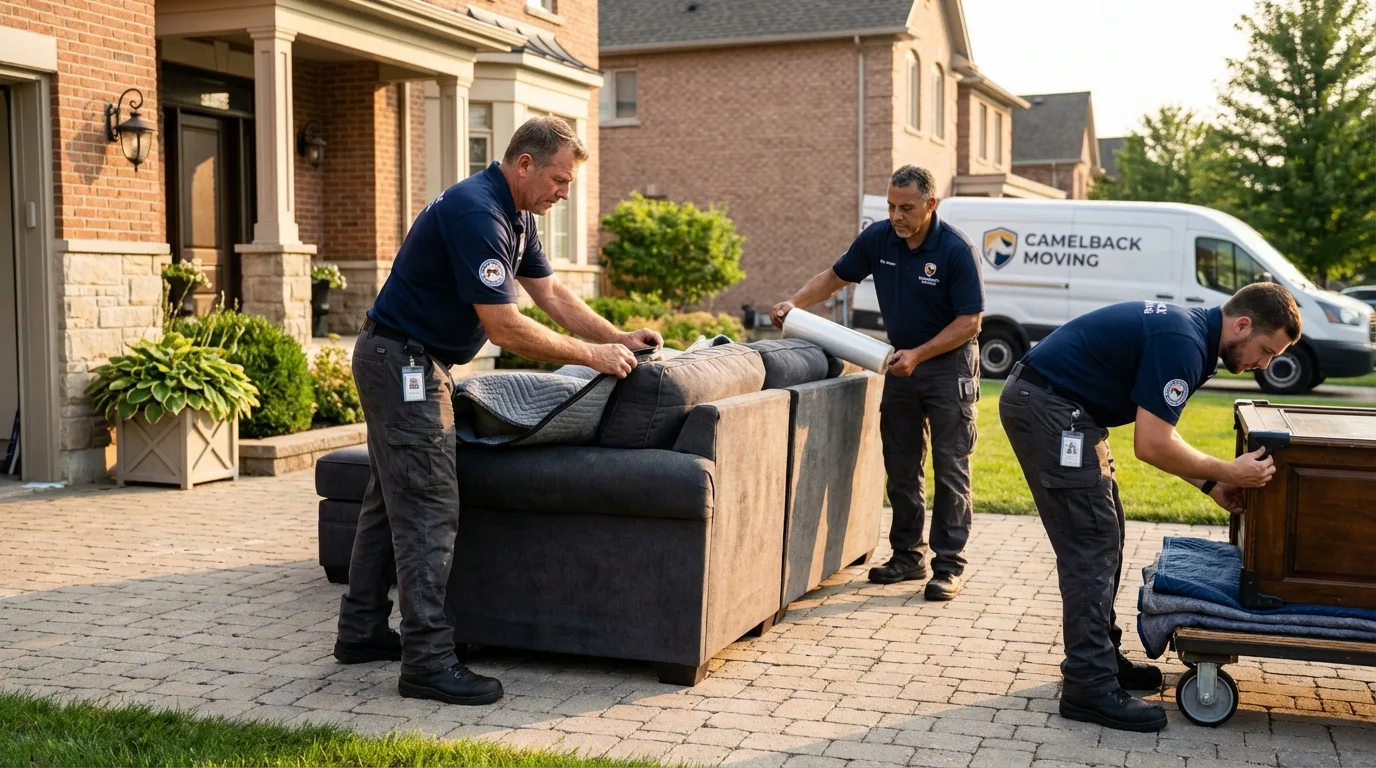 Large estate moving crew wrapping furniture in West Orange, NJ