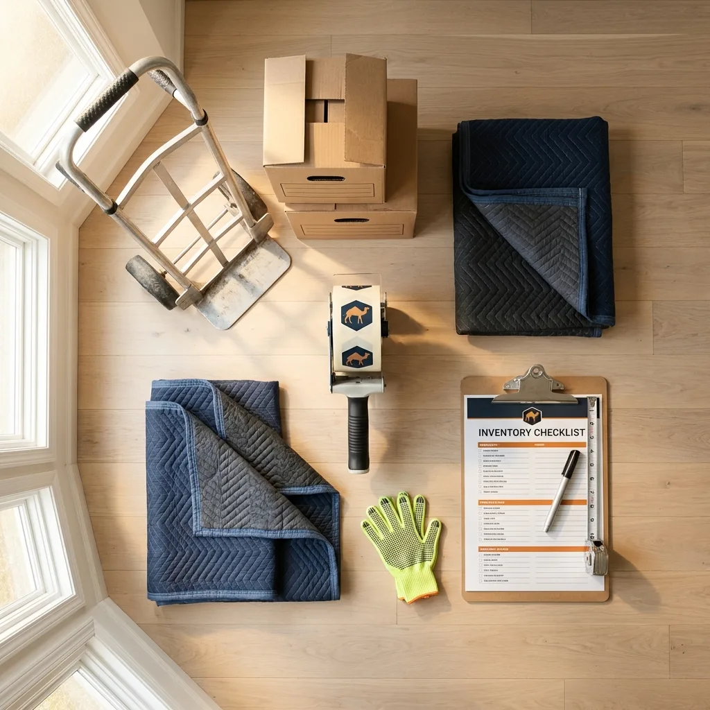 Professional moving supplies and packing materials layout for West Orange residential relocations